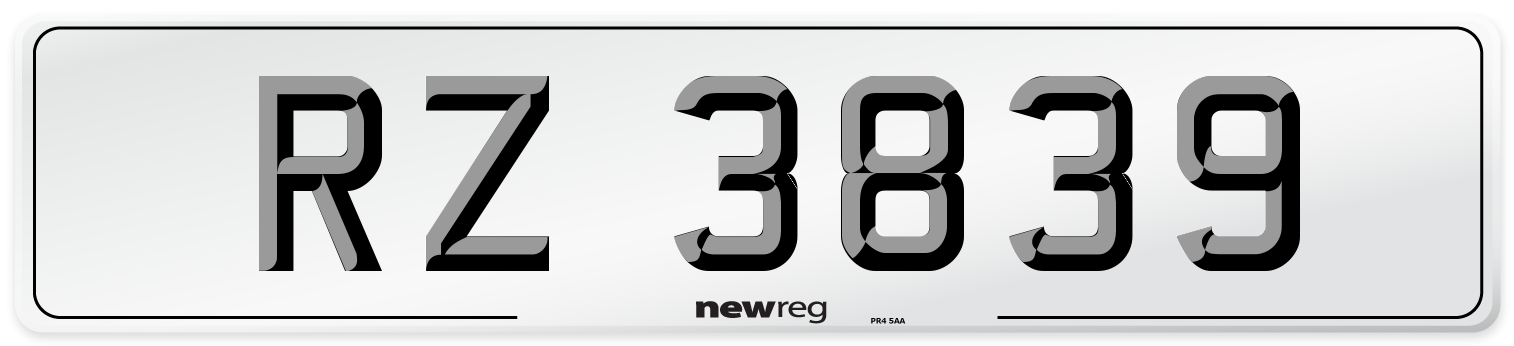 RZ 3839 Number Plate from New Reg